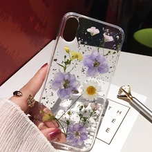 Qianliyao Dried Flower Silver foil Clear Phone Cases For iPhone 13 12 11 Pro Max XS Max XR X 6S 7 8 Plus SE Soft Silicone Cover