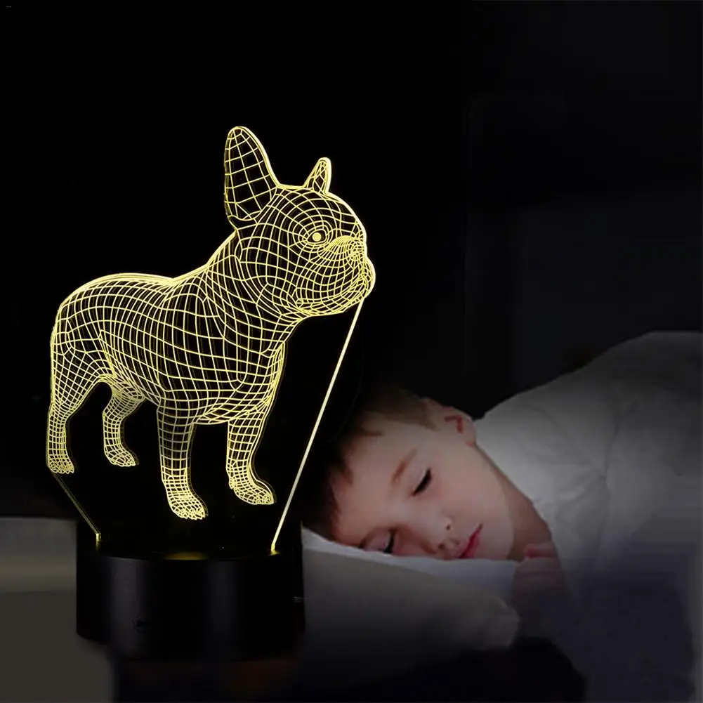 

Night Light French Bulldog 3D LED 7 Colors Changing USB Hologram Decor Lamp Table Desk Sleep Lights Birthday Xmas Gift