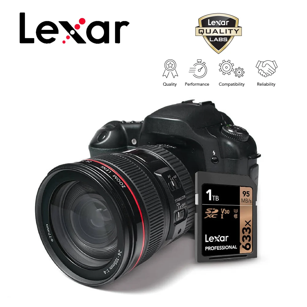 Карта памяти Lexar SD высокоскоростная видеокарта Max95MB/s 32 Гб 64 128 ГБ 256 512 1 ТБ C10 U1 U3 4K