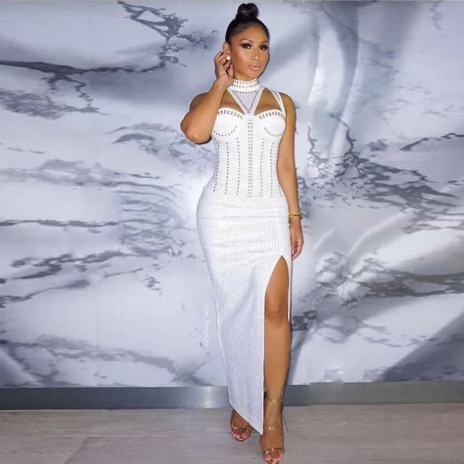 Женское Бандажное платье с заклепками без рукавов сексуальные платья лямкой на