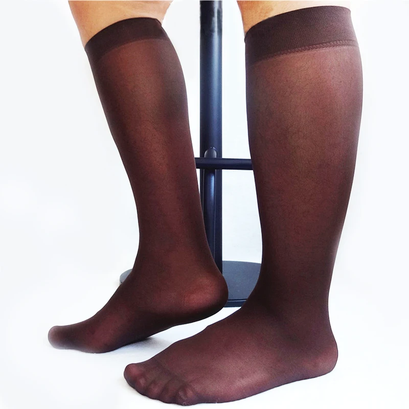 Gentlemen Silk Socks Sheer Thin Sexy Softy Slip Men Formal Dress Silk Socks Gay Male Sexy Silk Socks Brand Socks - Цвет: Коричневый