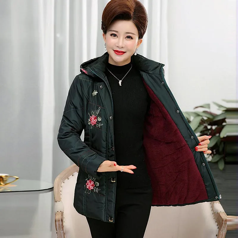 Женщины среднего возраста вниз хлопок новое зимнее пальто плюс кашемир pj638|down winter