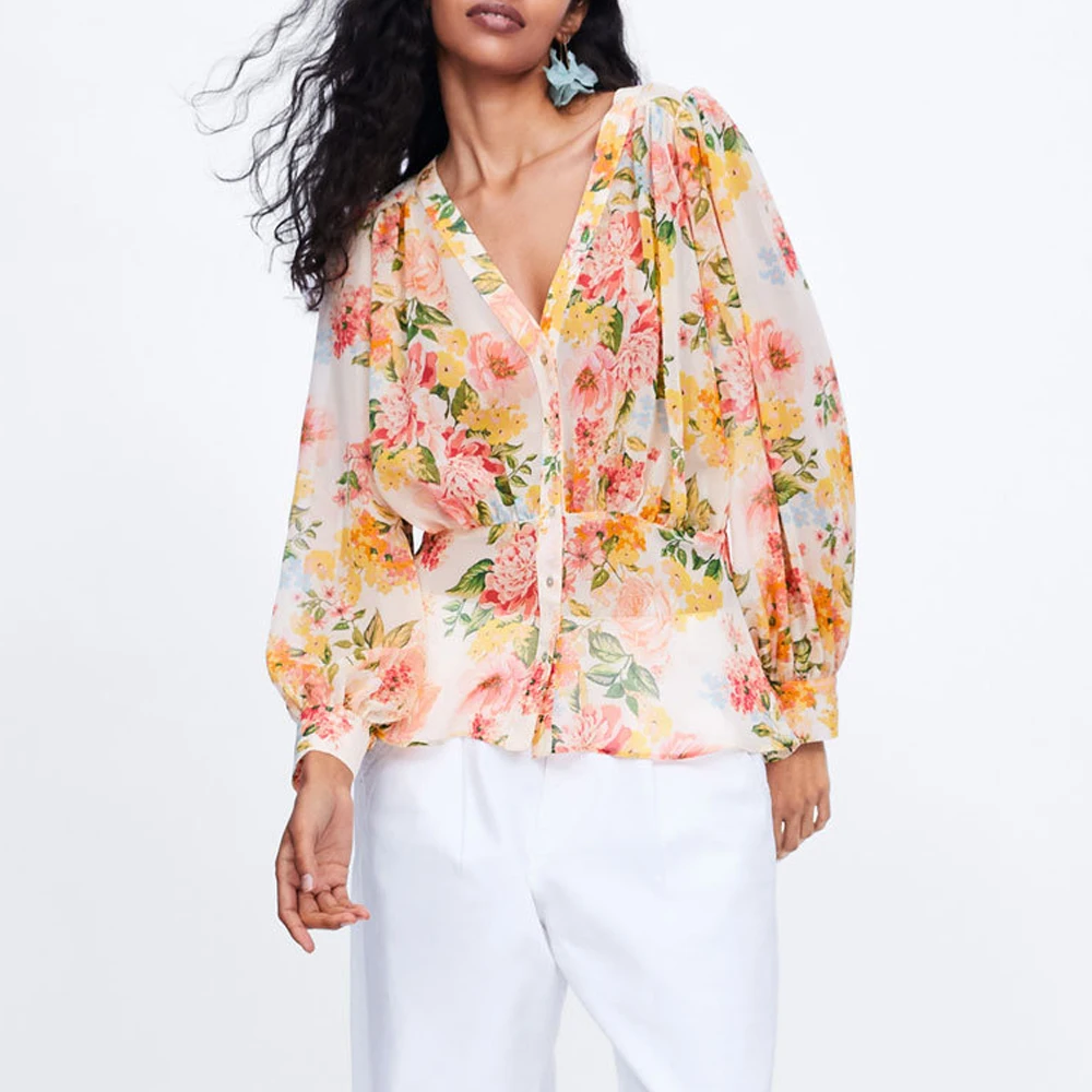 2019 za женские летние блузки шифоновые рубашки с цветочным принтом s Camisa Blusas Feminina