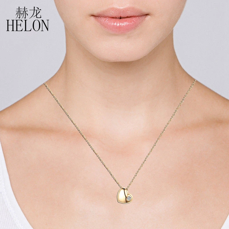 HELON Solid 18 K желтое золото полный разрез настоящие натуральные бриллианты Любовь Сердце помолвка Свадебная цепочка и кулон ожерелье для женщин подарок
