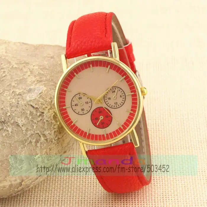 100 шт./лот 8002 золотистый корпус с тремя глазами кожаный ремешок кварцевые