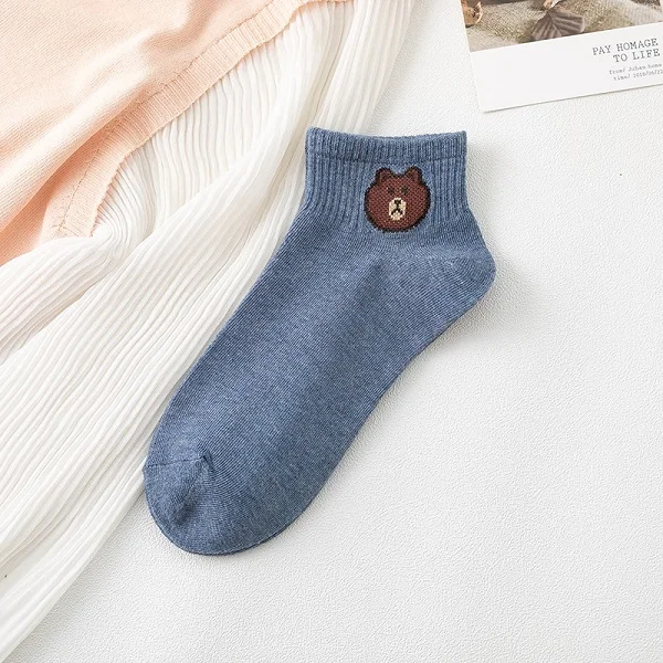Blue Socks Смешные носки Харадзюку сезон: весна–лето с рисунком милого мишки мягкие носки-следки для студентов женские Япония Стиль Мода мультфильм женские носки до щиколотки - Цвет: Blue Socks