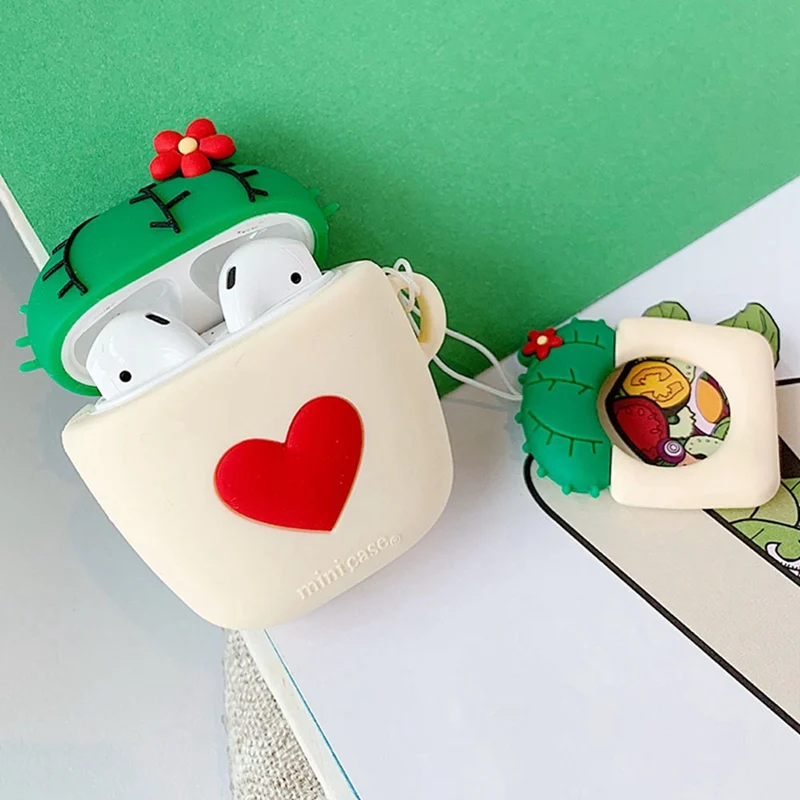 CEA5346RD Милый мягкий силиконовый чехол С КАКТУСОМ, наушники для Apple Airpods, Bluetooth, беспроводные наушники, защитный чехол - Цвет: CEA5346RD