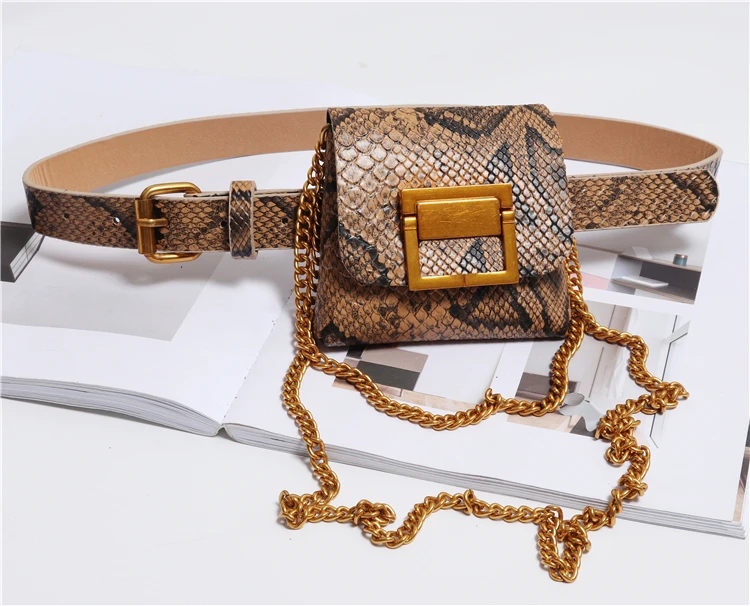 Fanny Pack chains belt bag animal print serpentine waist bag women brand mini leather purse new hight quality drop shipping