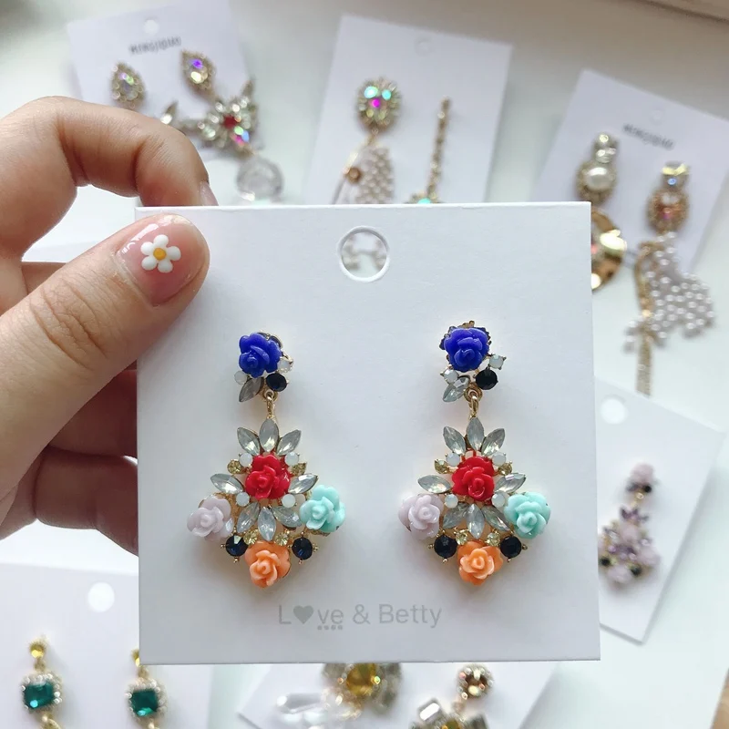 MENGJIQIAO корейские элегантные роскошные Кристальные Висячие серьги для женщин цветок капли Стразы Pendientes вечерние Ювелирные изделия Подарки - Окраска металла: colorful