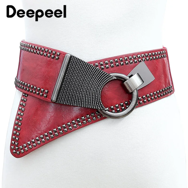 Deepeel, 1 шт., женские эластичные пояса в стиле панк, модные, для диких женщин, имитация кожи, широкий ремень, украшение CB031