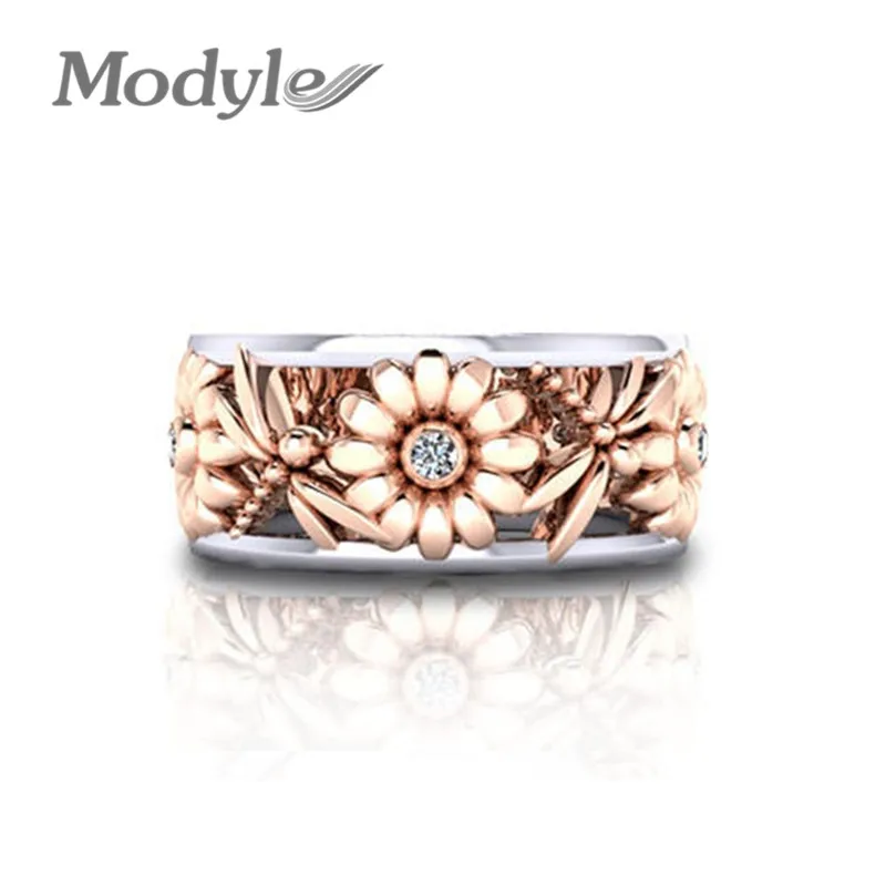 Mostyle очаровательные кольца из розового золота с цветком от солнца для женщин, выдалбливают хрустальные Стрекоза со стразами, ювелирные изделия, Прямая поставка