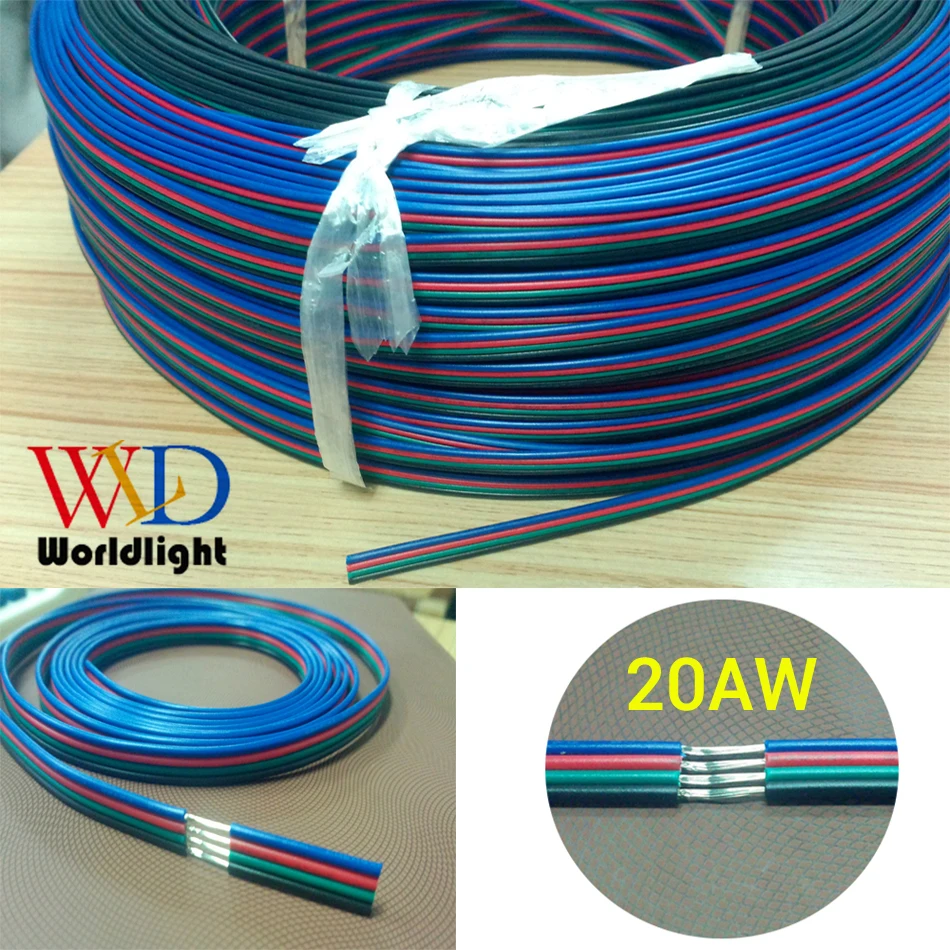 1м 10м 20AWG ПВХ изолированная медная проволока 4-х контактный RGB-кабель для обогревателя LED Электрический Свободный выбор количества метров.