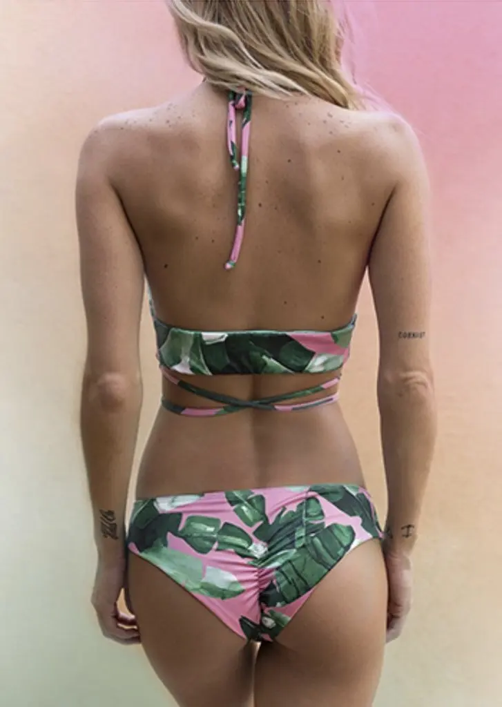 Printed Halter Для женщин комплект бикини для сексуальные спинки купальник пуш-ап