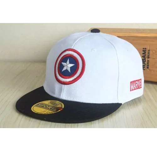 White kids snapback Весна Лето Snapback Кепка s дети бейсбольная кепка Marvel Мстители Капитан Америка Регулируемая косточка Snapback Кепка - Цвет: White kids snapback