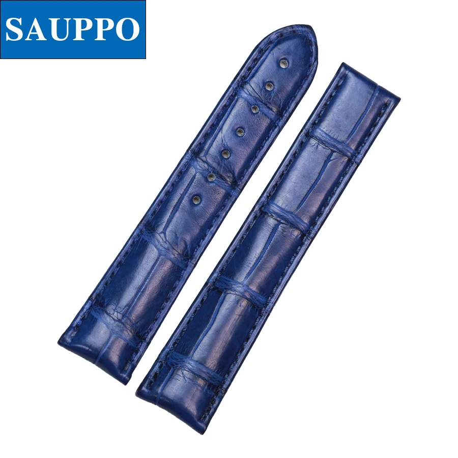 SAUPPO Suitable For Speedmaster Deville SeaMaster Superior Quality Band Alligator Leather Blue Men Watch Strap