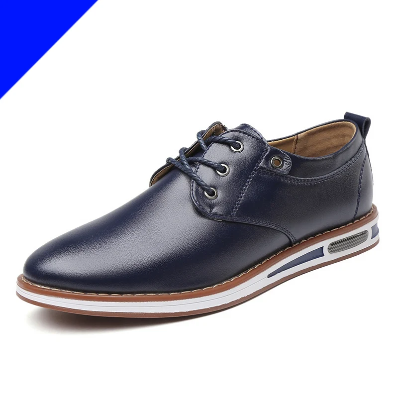 Blue Leather Shoes Misalwa/Новинка; модная деловая кожаная обувь; мужские дизайнерские стильные мокасины; homme; Цвет черный, коричневый; удобные кроссовки; мужская обувь ручной работы - Цвет: Blue Leather Shoes
