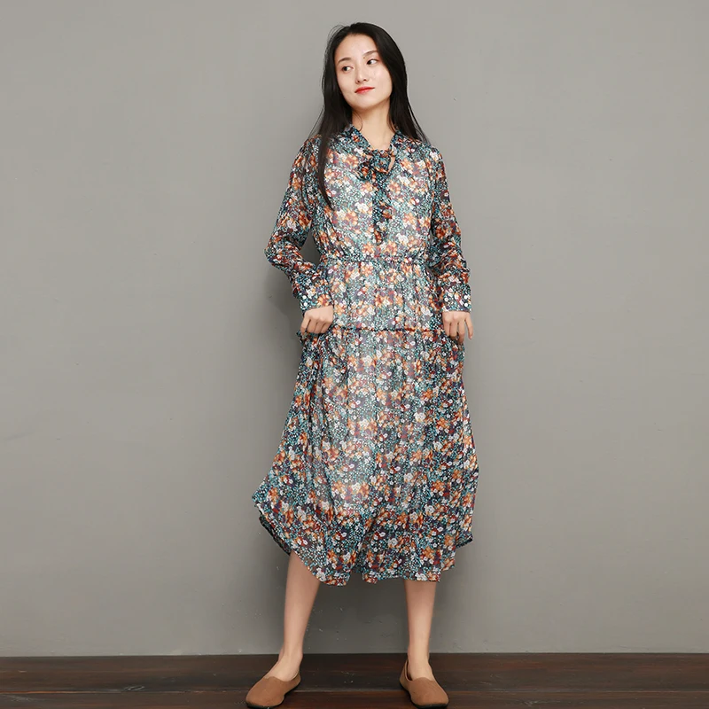 Женское шифоновое платье в Корейском стиле винтажный цветочный принт лето 2020