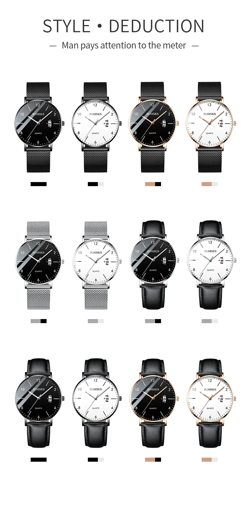 Mens Watches Slim Mesh Steel Date Waterproof Simple Designer Quartz Watch For Men Clock Black Wristwatch Relogio Masculino