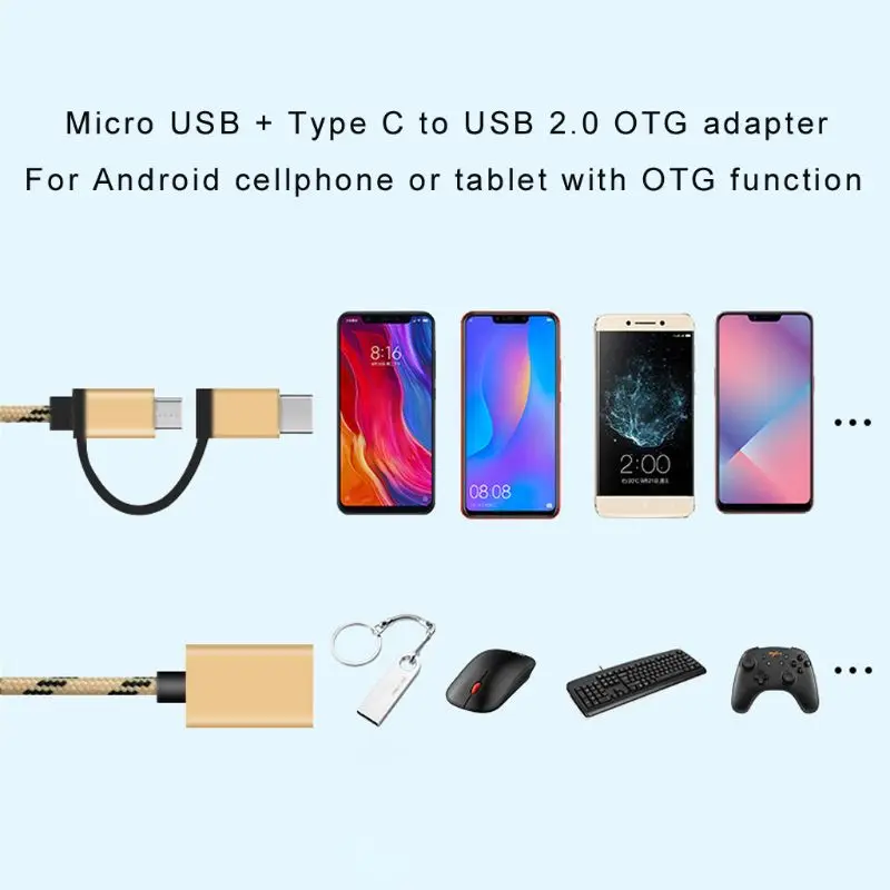 2в1 Тип C+ Micro USB мужчина к USB 2,0 Женский адаптер конвертера OTG для Android мобильный телефон планшет U дисковая карта ридер