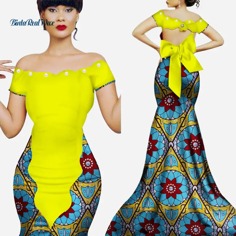 Новые африканские платья для женщин Vestidos Custom Bazin Riche принт жемчужный узел длинное
