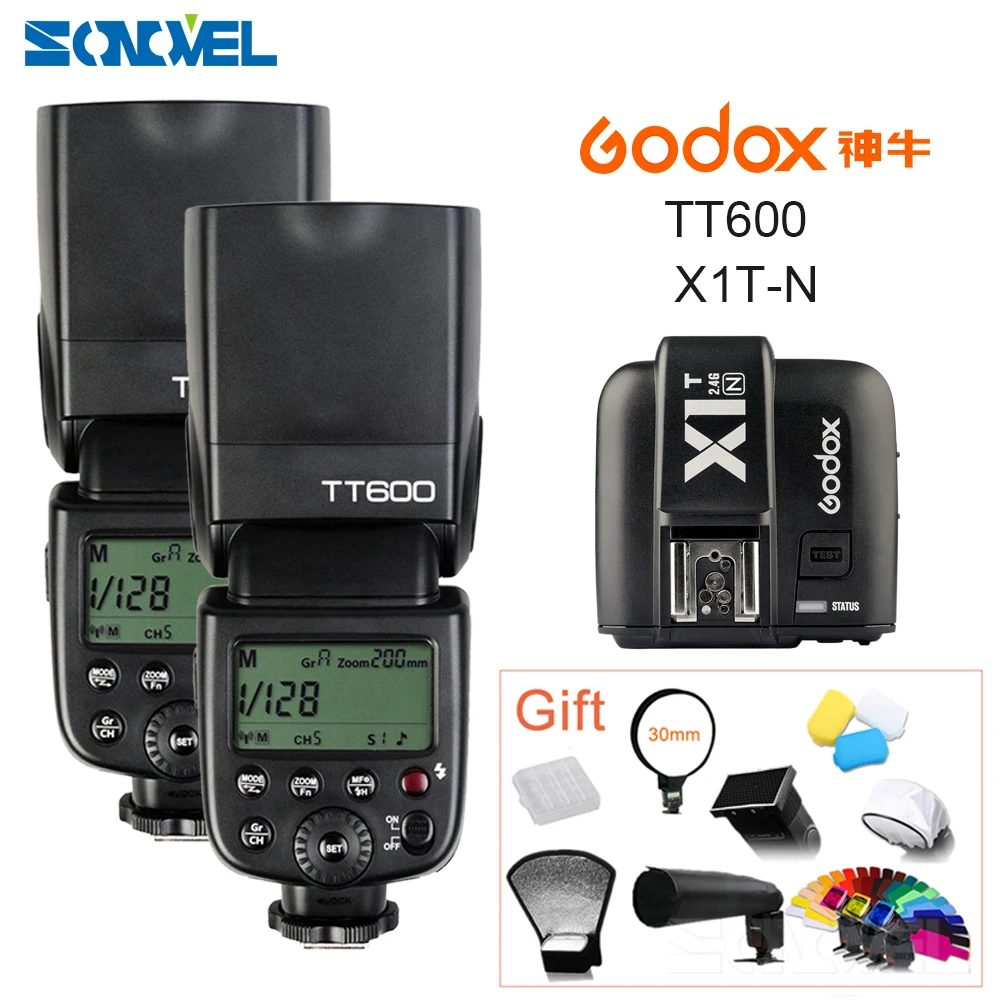 2x Godox TT600 2 4G Беспроводная GN60 Master/Slave камера Вспышка Speedlite + X1T N передатчик для Nikon D3400