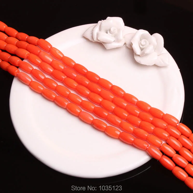 Гладкие бусины из натурального оранжевого коралла овальной формы 5x9 мм