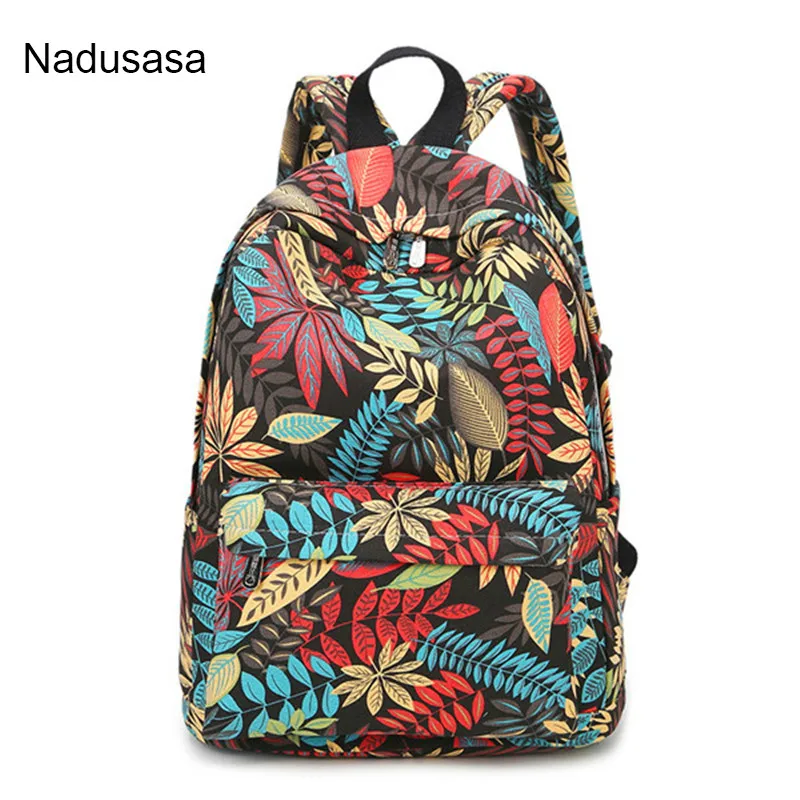 Nadusasa холщовый женский рюкзак с принтом листьев студенческие школьные сумки для
