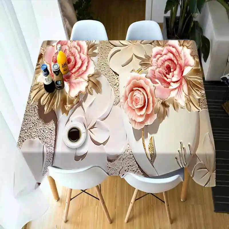 Праздничная домашняя кухонная скатерть с цветными розами и 3D принтом плотная