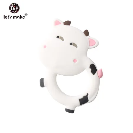 white cow Let's Make детский прорезыватель, 1 шт., подвеска в виде сердца, единорога, лисы, силиконовый Прорезыватель в виде животных, сделай сам, цепочка для соски, ожерелье, игрушки для прорезывания зубов - Цвет: white cow
