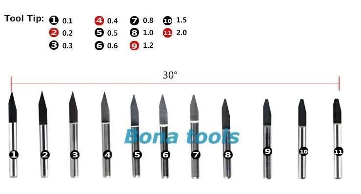 Tip-0,1, 0,2, 0,3, 0,4, 0,5 мм 30 Угол, 3,175 SHK 10 шт. карбид вольфрама резец древесины CNC фрезы Набор, фрезерный станок с ЧПУ
