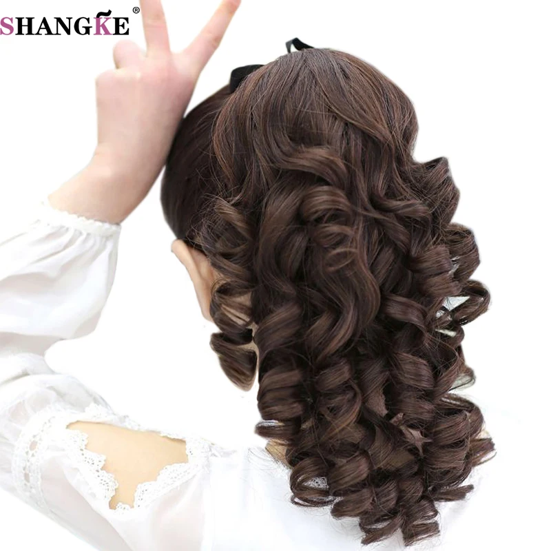SHANGKE Synthetic Short Curly Ponytails Clip In Fake Hair Extensions Natual Clip In Hair Tails Heat Resistant Synthetic Ponytail