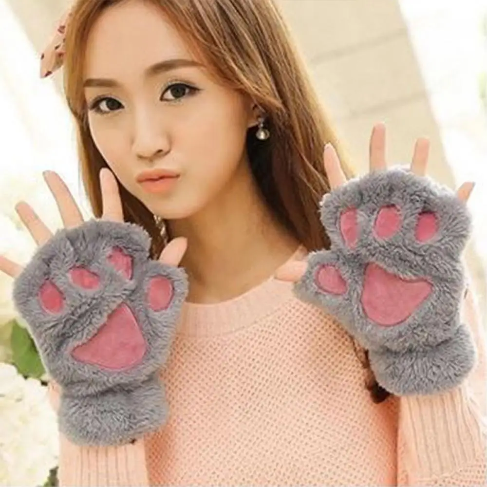 1 пара милых женских перчаток для девочек зимние теплые перчатки без пальцев с