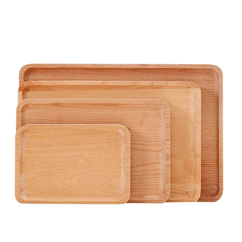 100% Натуральный Бук твердый деревянный поднос для еды завтрака тарелка