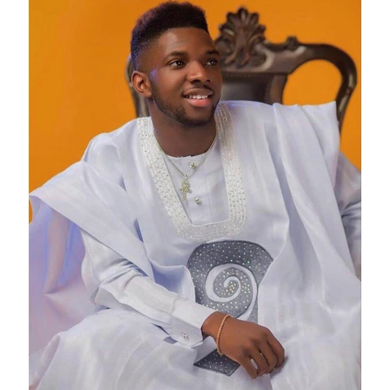 H& D agbada африканская мужская одежда Дашики женское платье рубашка брюки 3 шт костюм со стразами африканская мужская белая официальная одежда PH8017