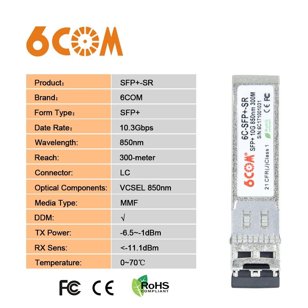 10GBASE-SR SFP+ 850nm 300m многомодовый DDM LC модуль приемопередатчика, для H3C, Dell, Extreme, HUAWEI, Intel, NETGEAR