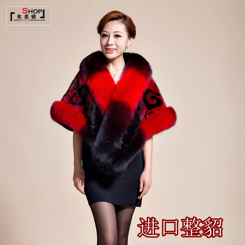 

2016 winter mink fur shawl mink whole mink coat fox fur collar female