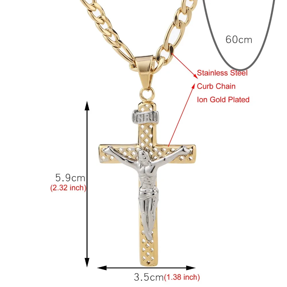 Catholic Jesus Christ on Cross Crucifix Stainless Steel Pendant Necklace 24&quot Curb Chain for Men Women | Украшения и