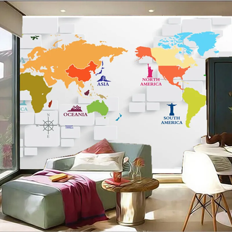 

3D фрески на заказ, индивидуальная карта мира, обои для гостиной, дивана, телевизора, настенная бумага для спальни