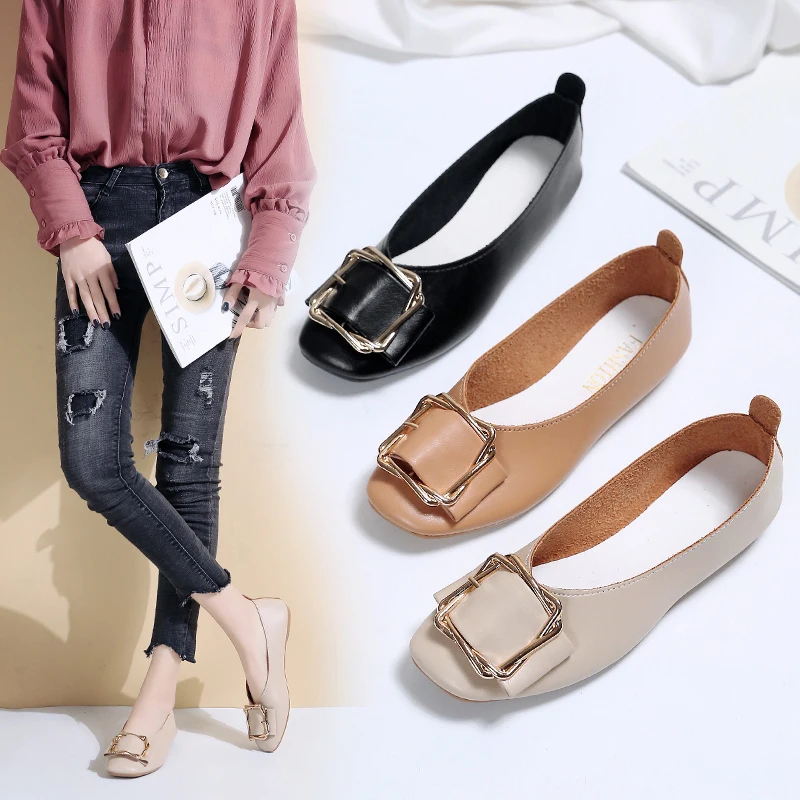 

Spring and Autumn Women Mules Newest Korean Shallow Mouth Female Flat Shoes Students Round Toe Head Peas Flats