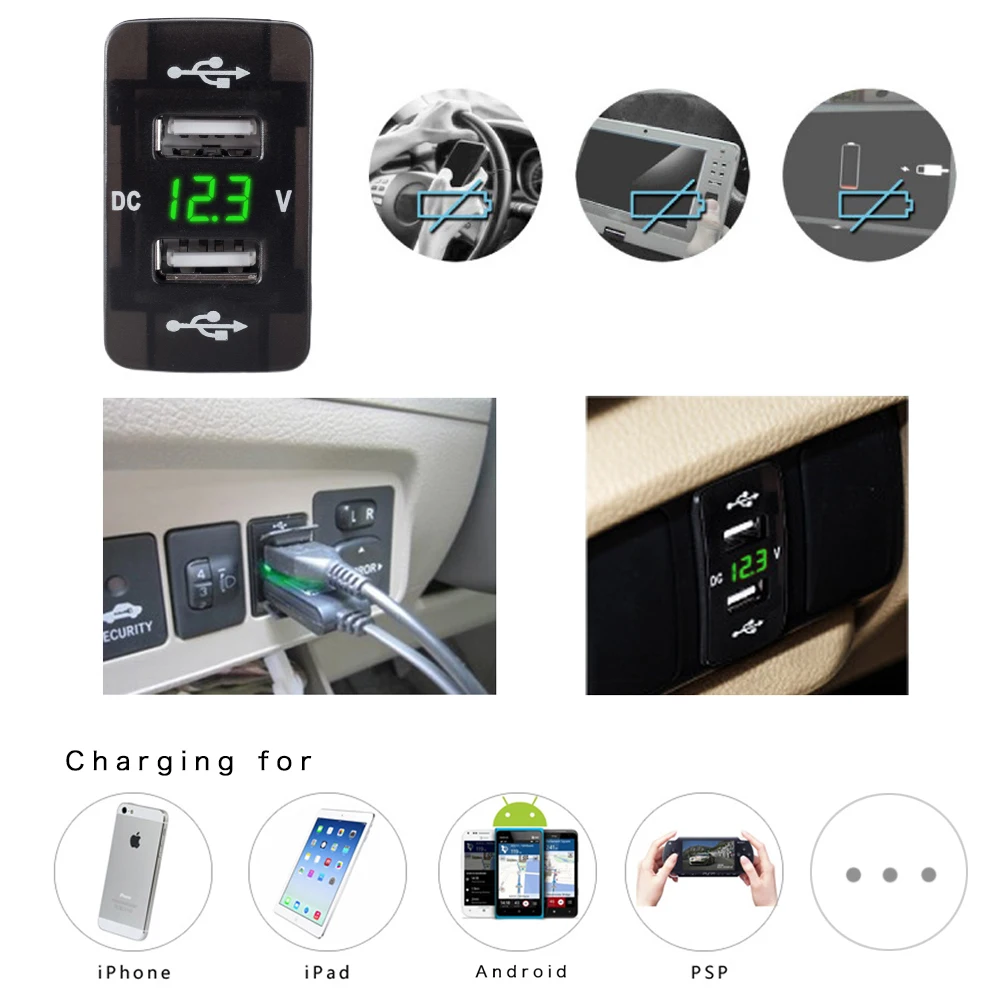 Автомобильное зарядное устройство DC 12-24 В с двумя USB-портами адаптер для зарядки