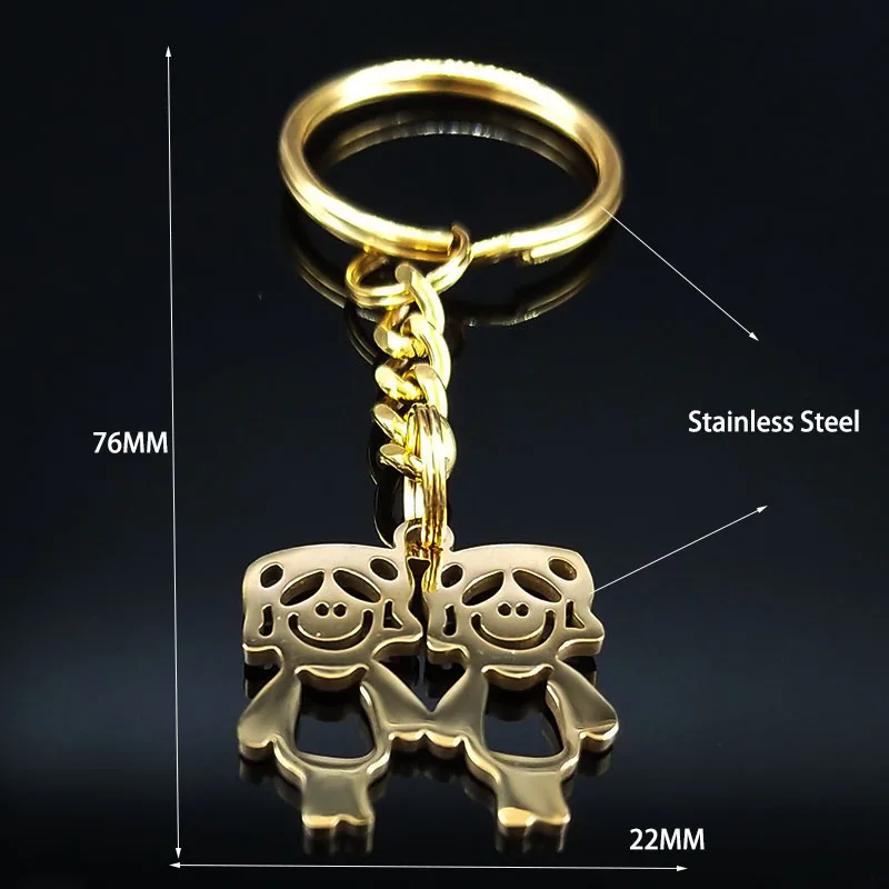 

2021 Fashion Family Two Gril Stainless Steel Key Chain for Friend Gold Color Keychains Jewelry porte clef femme bijou K380S01
