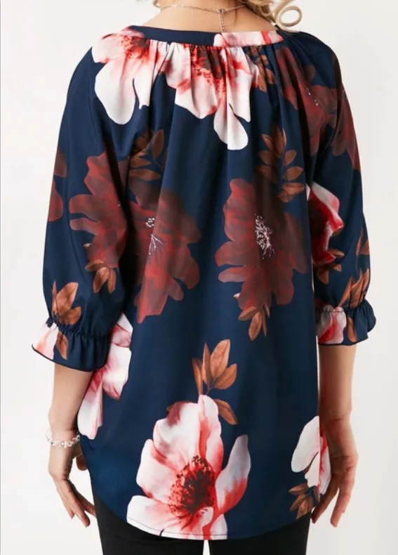 Baharcelin 4XL 5XL Женские рубашки для девочек, топы, летняя блузка с цветочным принтом, рубашка с рукавом до локтя, Свободная шифоновая одежда размера плюс