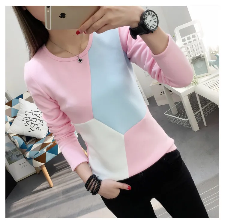 pink white Осень-зима Для женщин футболка в Корейском стиле женские Топы Kawaii Сгущает Теплый дна рубашки Vetements Повседневное велюровый спортивный костюм - Цвет: pink white