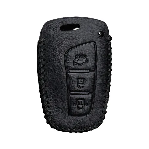 Кожаный чехол для ключей автомобиля для hyundai IX45 Tucson Santa Fe Solaris IX35 I30 IX25 Accent защита ключа оболочка кожа сумка только чехол - Название цвета: Black Line