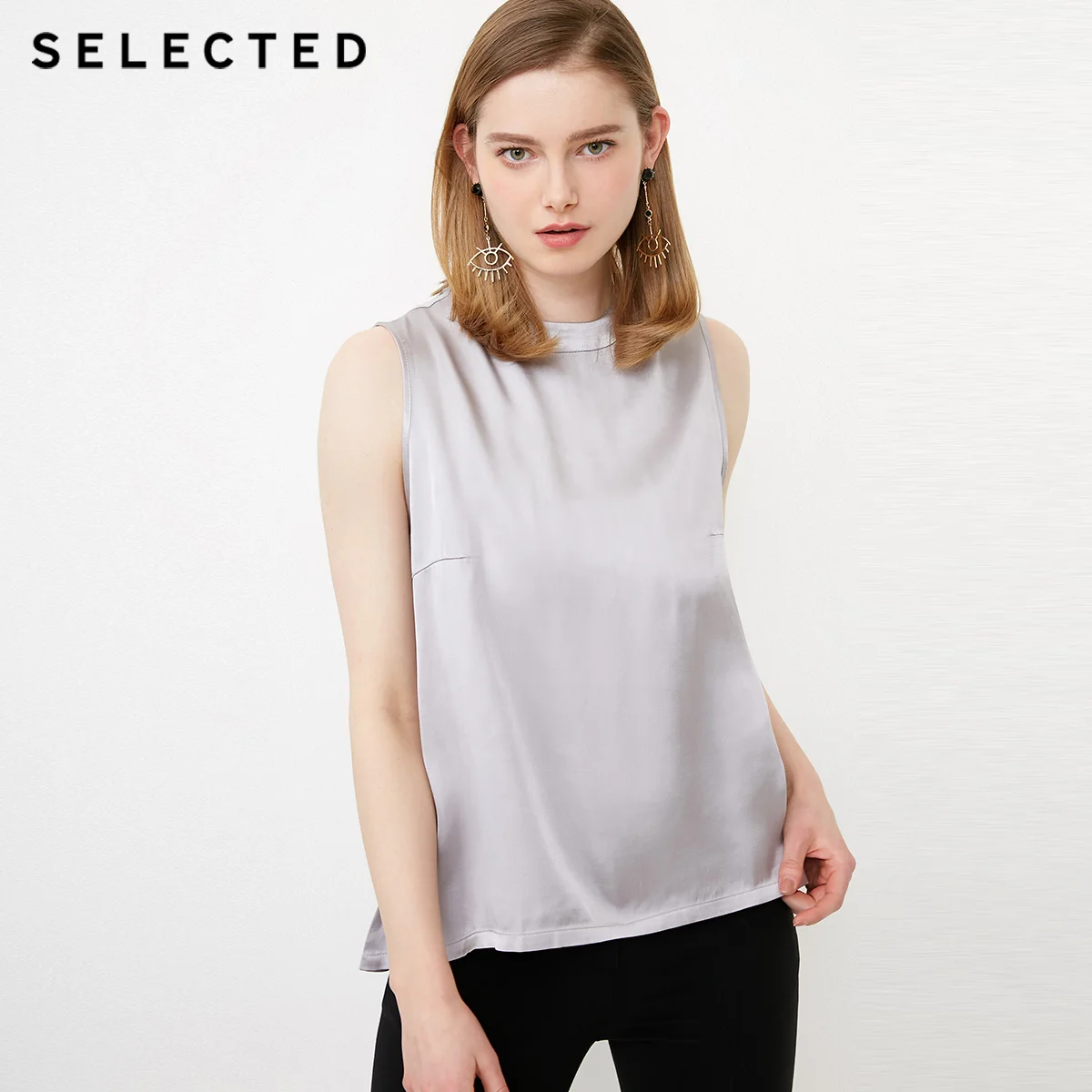Избранные женские шелковые топы без рукавов с круглым вырезом S | 4182T4507|Топы|