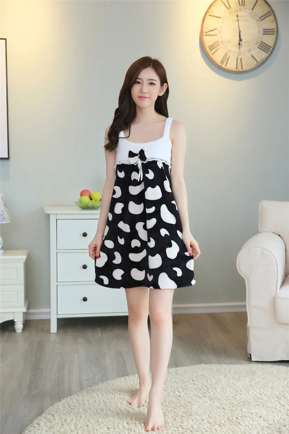 Черный зимний банный халат коровы комплект для сна фланелевая теплая женская