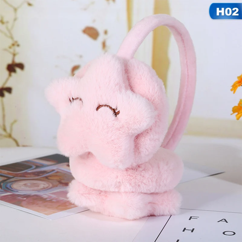 H02 Новые теплые наушники со звездами, плюшевые меховые наушники, зимние наушники для женщин и детей, одноцветные милые теплые наушники с мягкими ушками - Цвет: H02