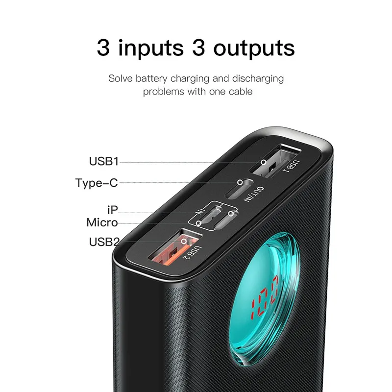 BASEUS 20000mAh банк питания для iPhone samsung huawei с цифровым дисплеем быстрое зарядное