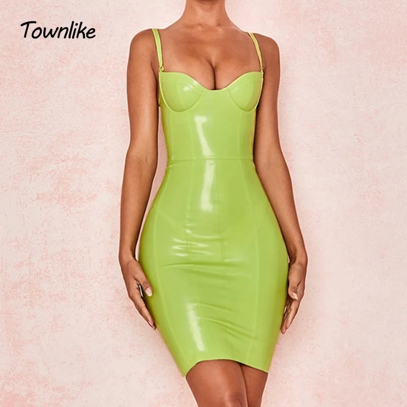 Townlike PU Leather Mini Bodycon Dress Women Strapless Spaghetti Strap Backless Dresses 2019 Party Sexy | Женская одежда