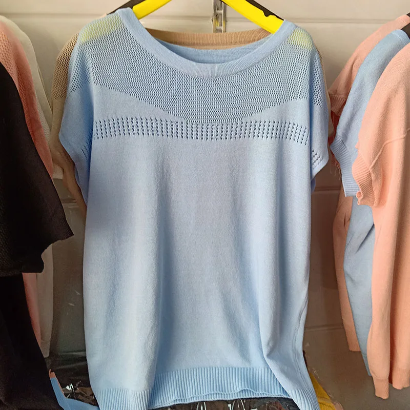 Женская трикотажная рубашка розовая с коротким рукавом 2019 | одежда